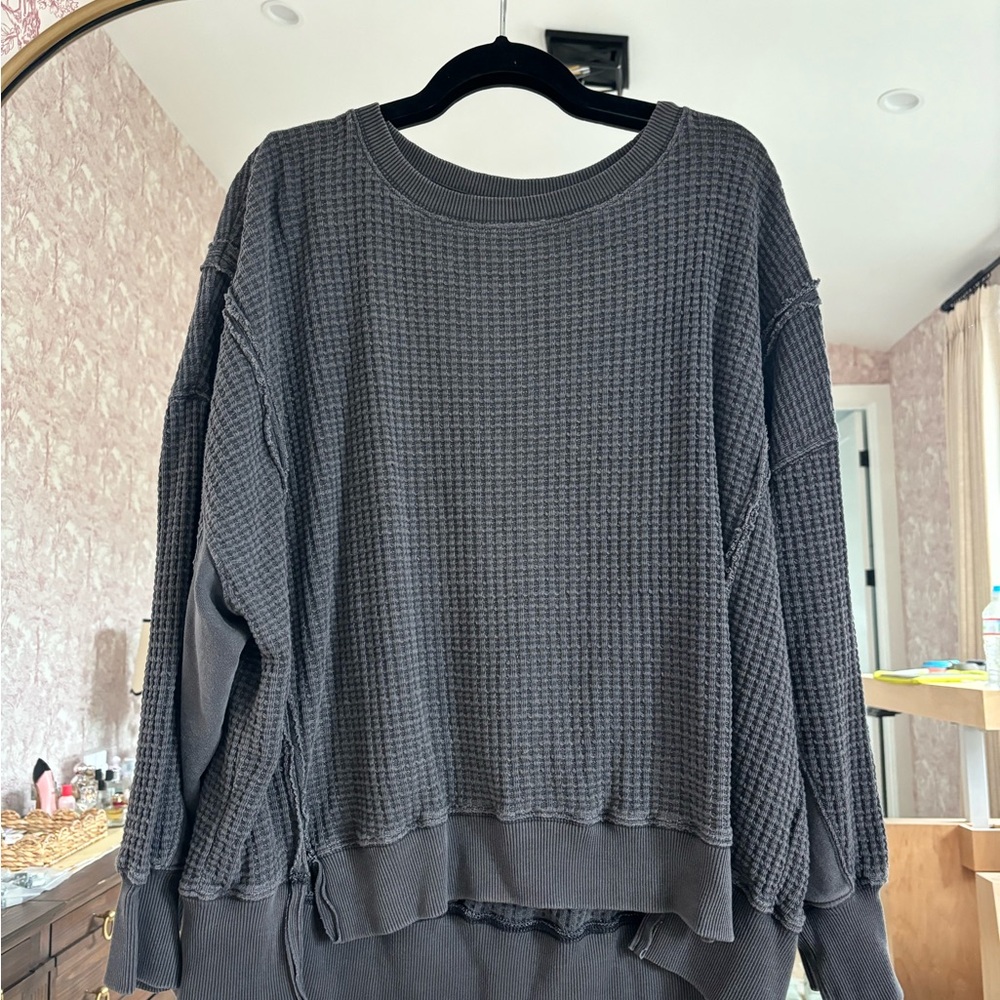 Gray Waffle Knit Sweater